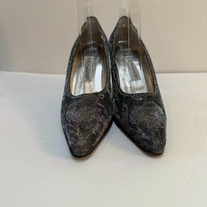 Rangoni‎ Firenze All Leather Silver & Black Sparkle Pointed Toe Pumps Size 7B